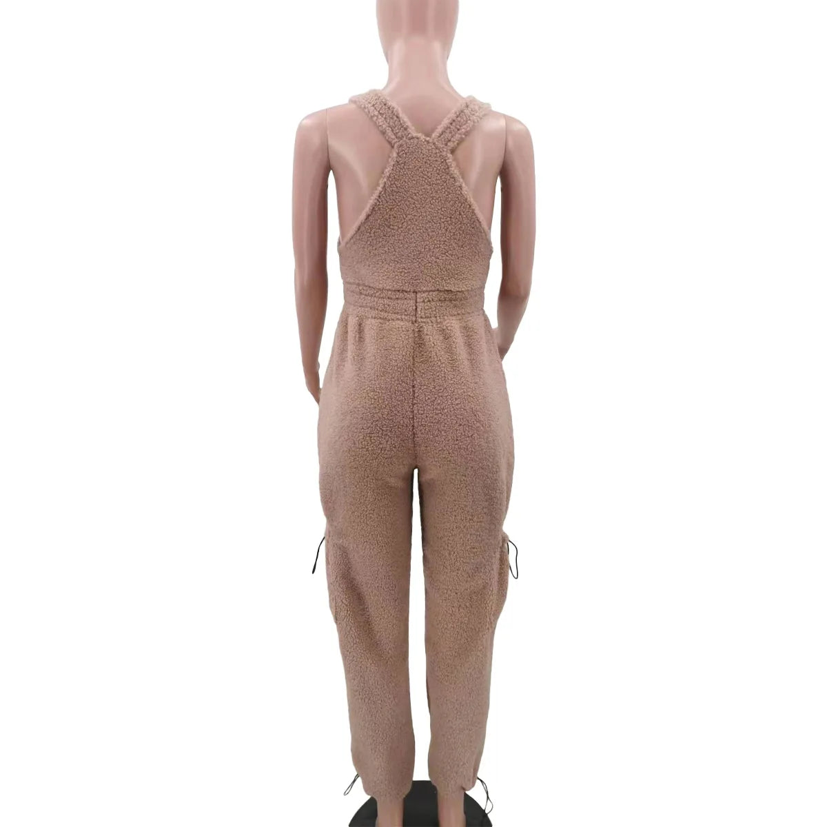 Lace Up Jumpsuit Women One Piece Jumpsuits Fur Rompers High Waist Spring Autumn Pants Mom Overalls Playsuits Elegant Pink