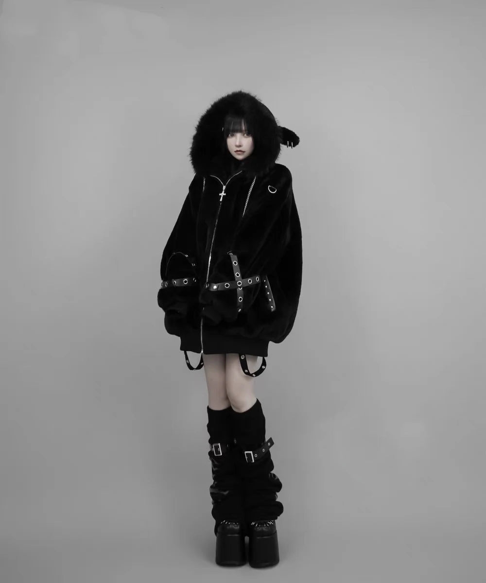 Mauroicardi Autumn Winter Oversized Warm Soft White Faux Fur Coat Women with Hood Harajuku Fashion Fluffy Jacket Streetwear 2025