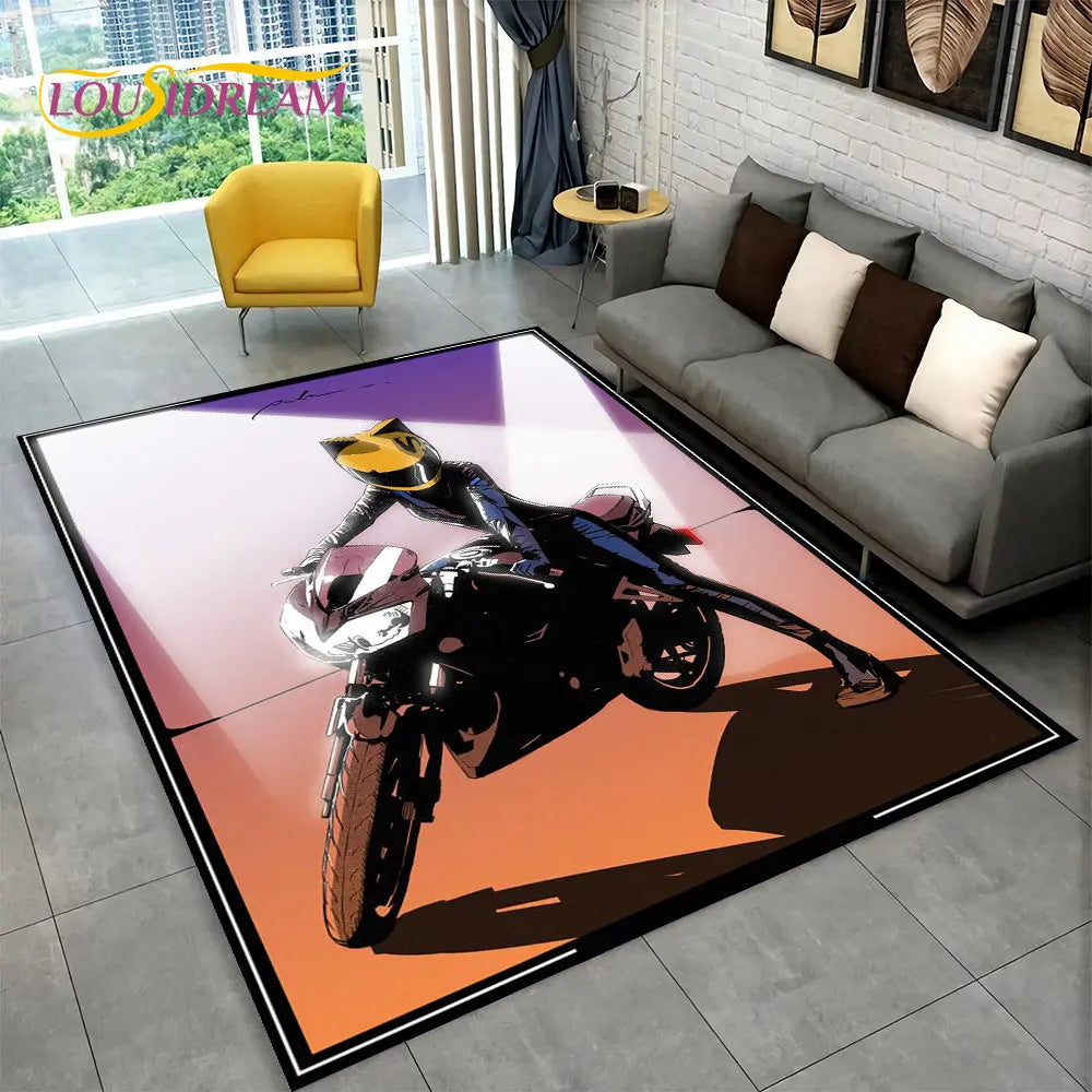 3D Motorcycle Racing Area Rug Large,Carpet Rug for Home Living Room Bedroom Sofa Doormat Decoration,Kid Play Non-slip Floor Mat
