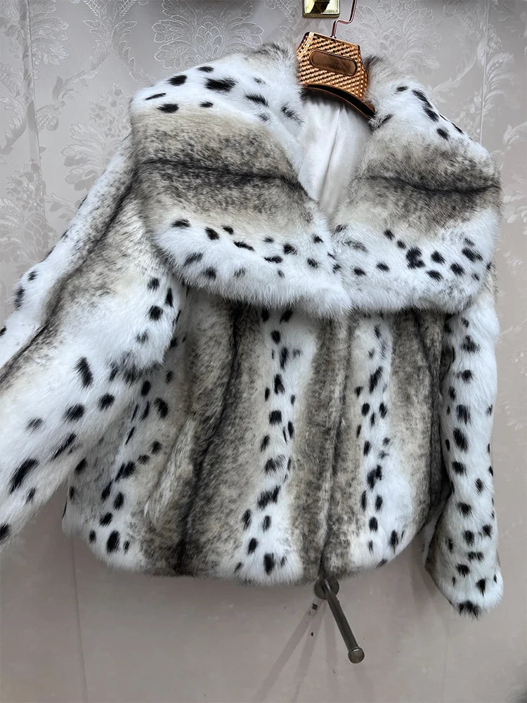 2026 New 100% Genuine Whole Skin Real Rabbit Fur Coat Luxury Leopard Print Natural Fur Jacket Full Pelt Rabbit Fur Overcoat