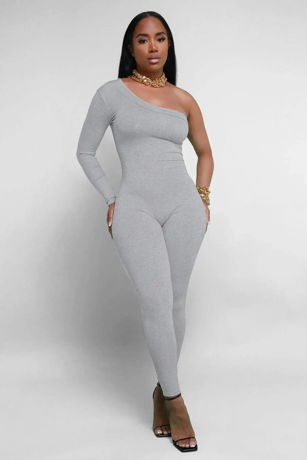 Fashion Knit Ribbed Women One Shoulder Long Sleeve Yoga Sport Sexy Jumpsuit Streetwear Playsuit One Piece Suit Romper Outfit