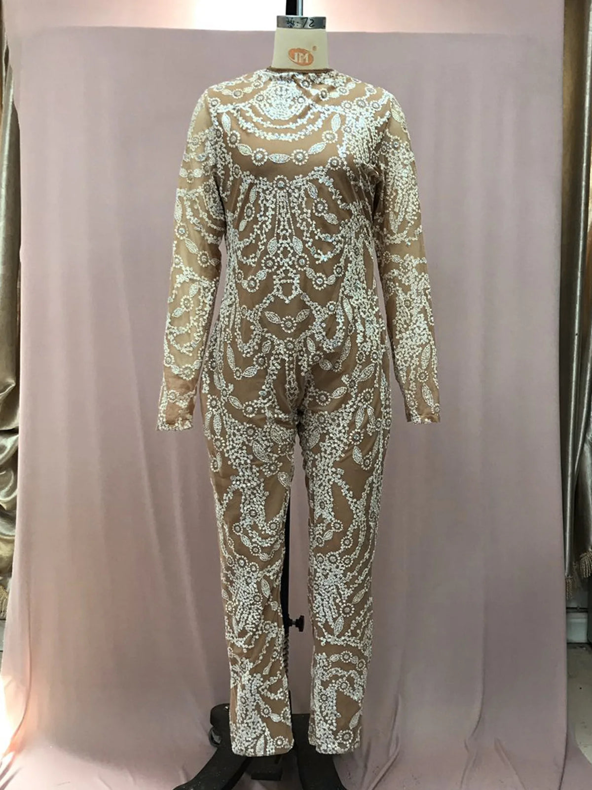 Women Jumpsuits 2026 new European slim solid color see-through sequined sexy long jumpsuit women's clothing vestidoes