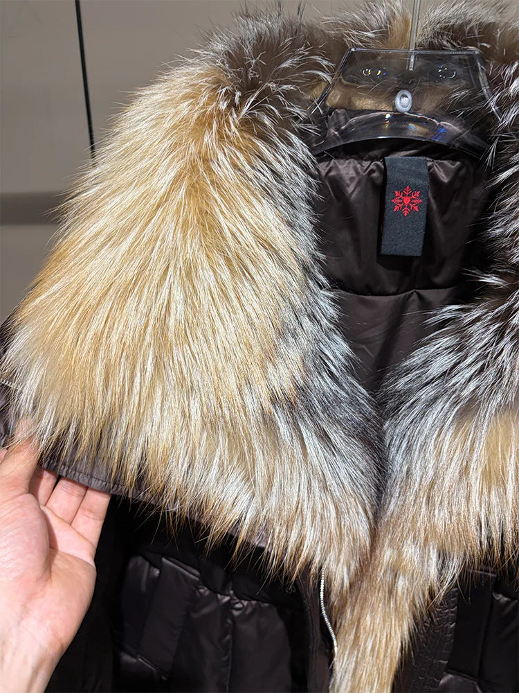 2026 New Winter Warm Women White Goose Down Jacket Real Large Fox Fur Collar Loose Short Puffer Coat Ladies Parka Outerwear