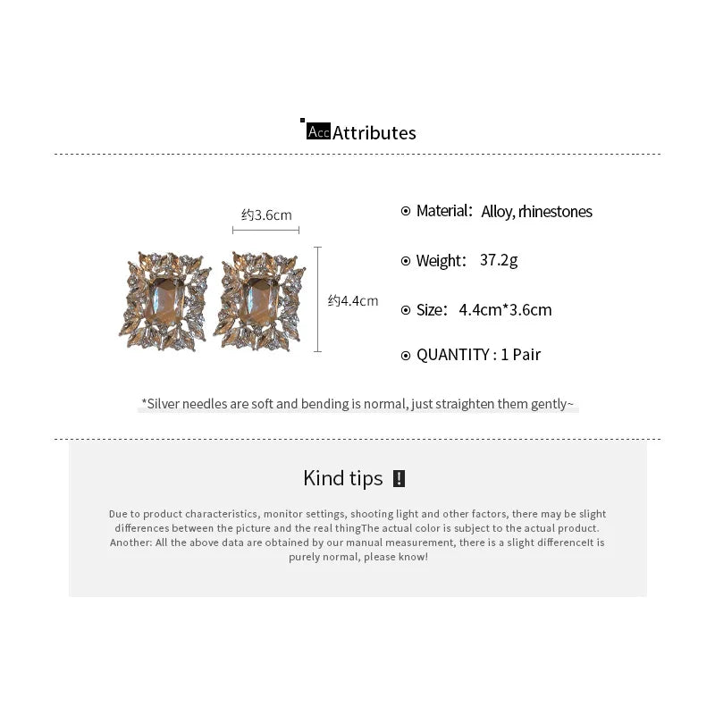 2 Pcs Rhinestones Square Leaf Multi-layer Necklaces Europe American Exaggerated Chokers Necklaces Collarbone Jewelry Sets K