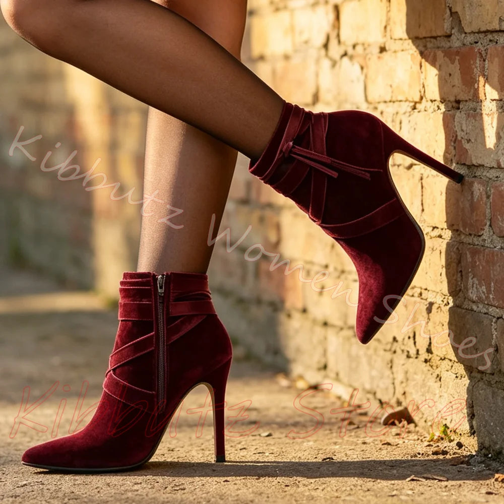 Slouch Ankle Boots Women Pointed Toe Slim Stiletto Heels Suede Leather Fashion Commuter Dress Shoes Ladies Street Footwear Sexy