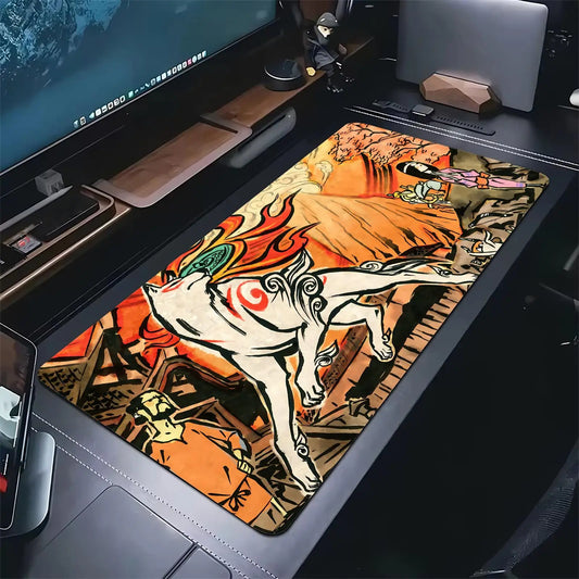 Pro E-Sports XXL Gaming Mousepad Extra Large Non-Slip Stitched Edge Keyboard Laptop Desk Mat For PC Gamer Cartoon Okami