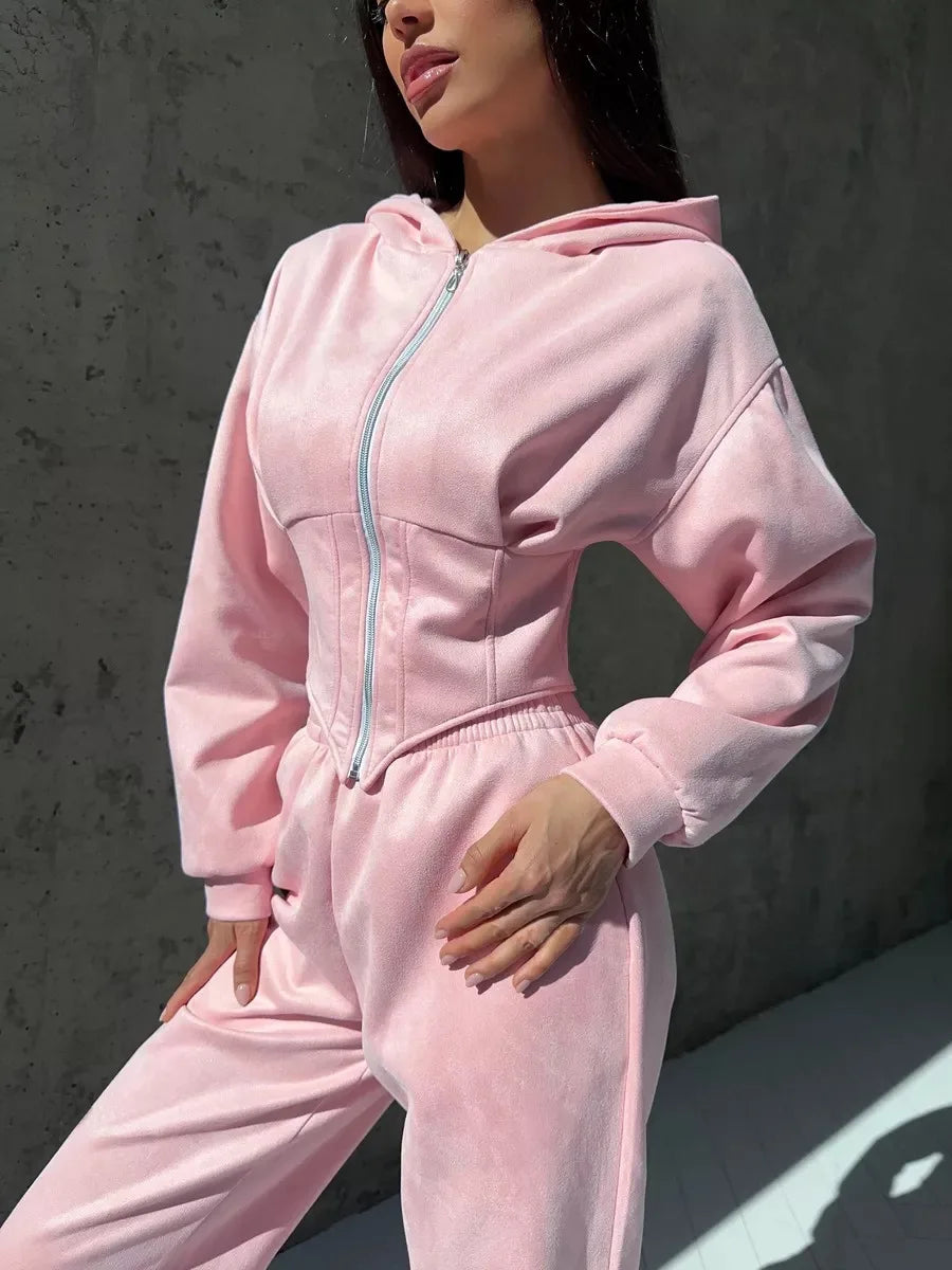 European and American Style Hooded Waist-Cinching Women's Set 2025 New Ins Trendy Brand Slimming Sporty Casual Women's Clothing