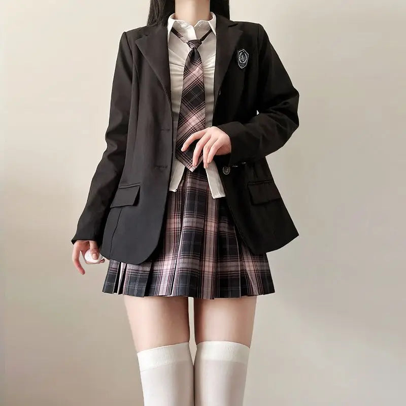 Japan Korea AUTUMN JK Japanese School Uniform Jacket Girls Multicolor Graduation Outfit Academy Sexy Pleated Skirt Tie Set