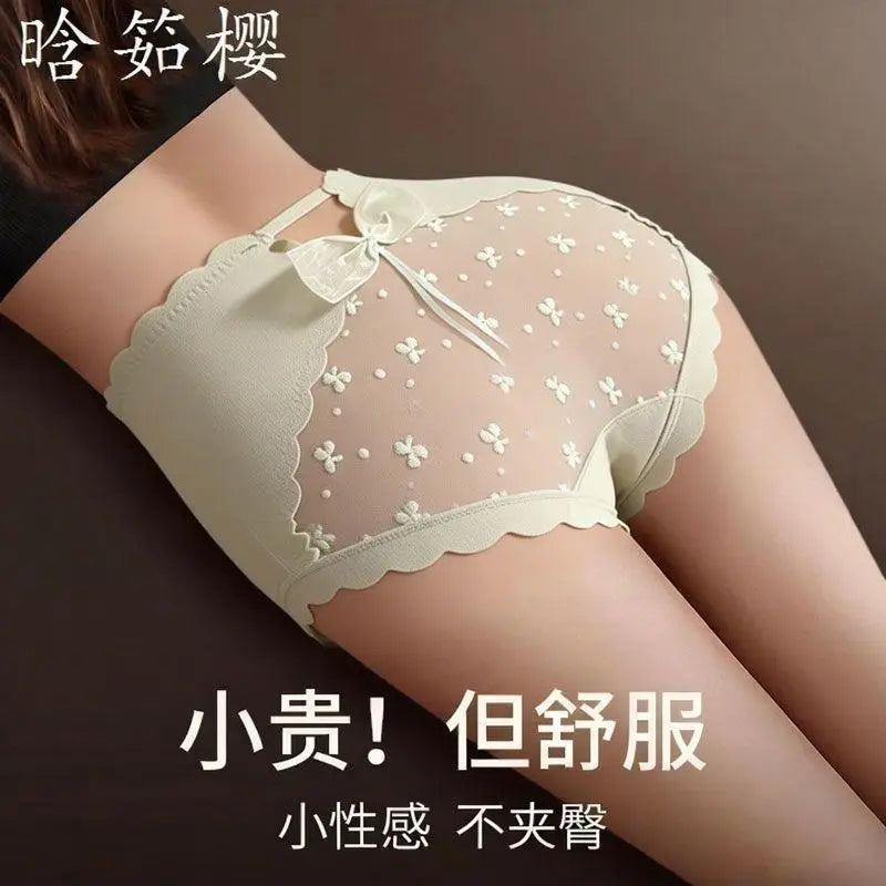 Sweet Bowknot Sexy Underwear Women Panties Hollow Out Ropa Interior Femenina Lingerie Women Clothes High Waist Abdomen Briefs