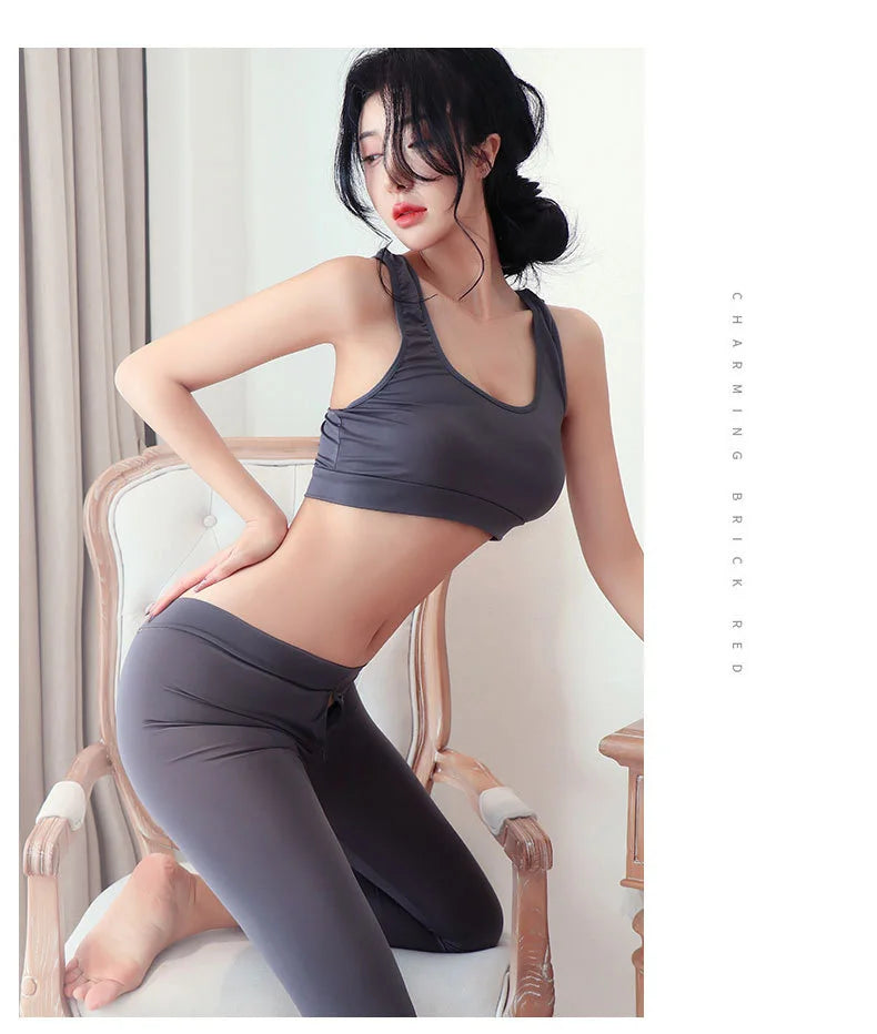 Erotic lingerie Open range sports pants seductive and flirtatious wearing yoga pants externally underwear women Clothing sets