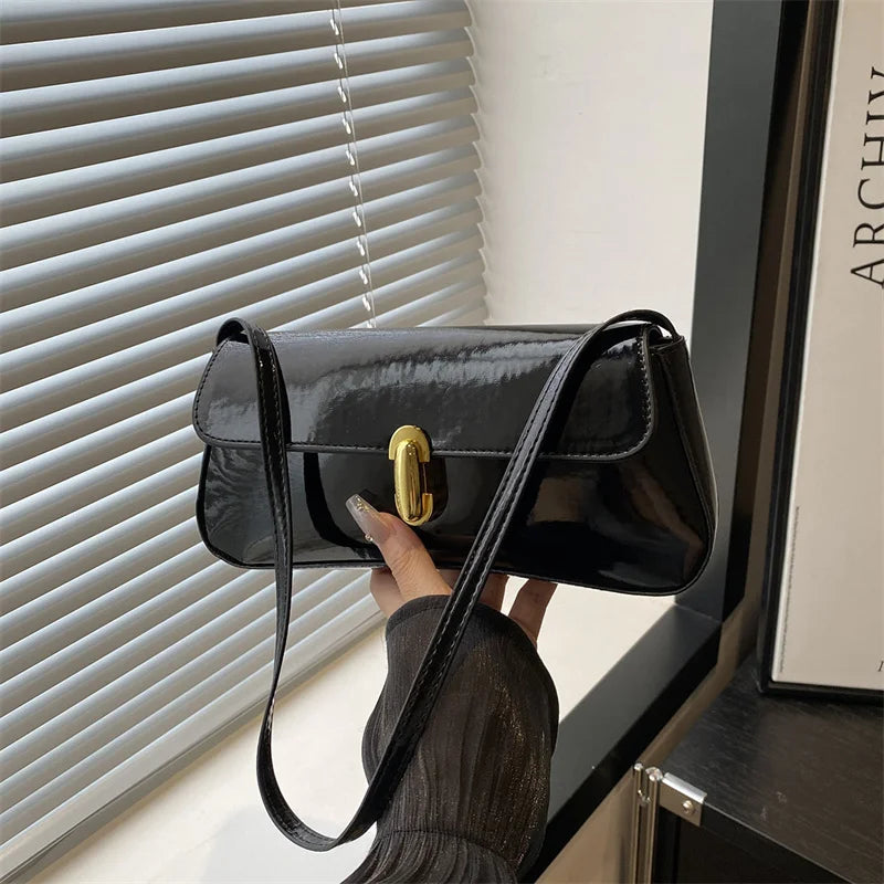 Fashion ladies shiny crossbody bag stylish elegant shoulder bag wine red small underarm bag versatile solid color clutch bag