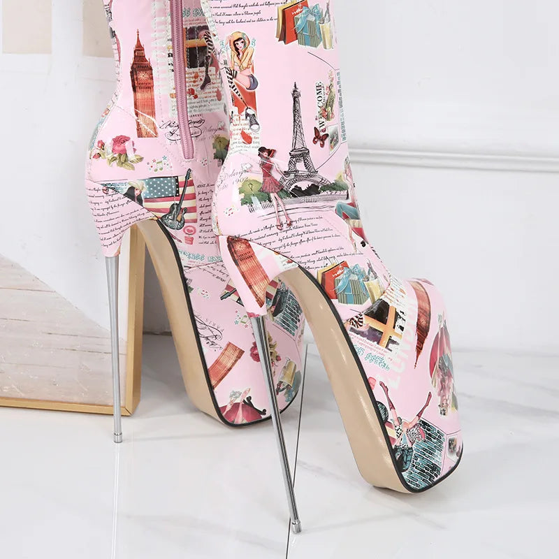 Spring Summer Patent Leather 19cm Super High Heels Platform Over The Knee Boots Women Large Size Zebra Patten Long Thigh Boots