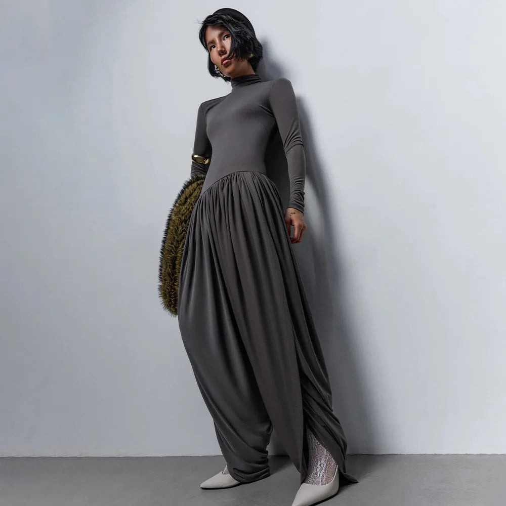 TWOTWINSTYLE Sexy Hot Girl Solid Color Jumpsuits for Women Round Neck Long Sleeve Backless Side Split Streetwear Jumpsuit Female