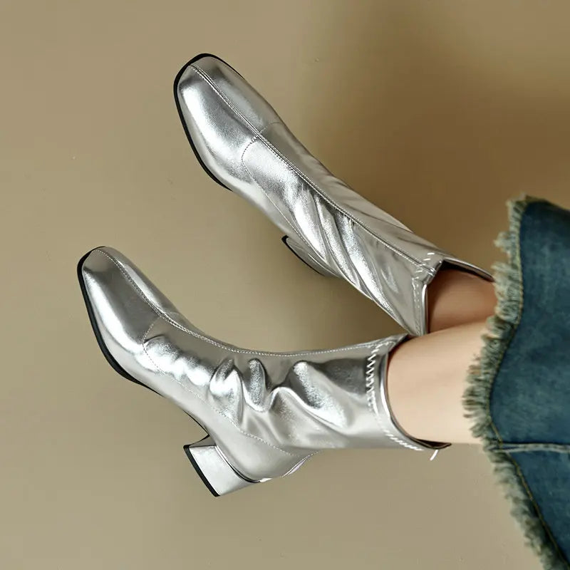Black Thick Heel Short Boots For Women 4.5CM Fashion Back Zipper Autumn Winter Woman Shoes Square Toe Leisure Daily Ankle Boots