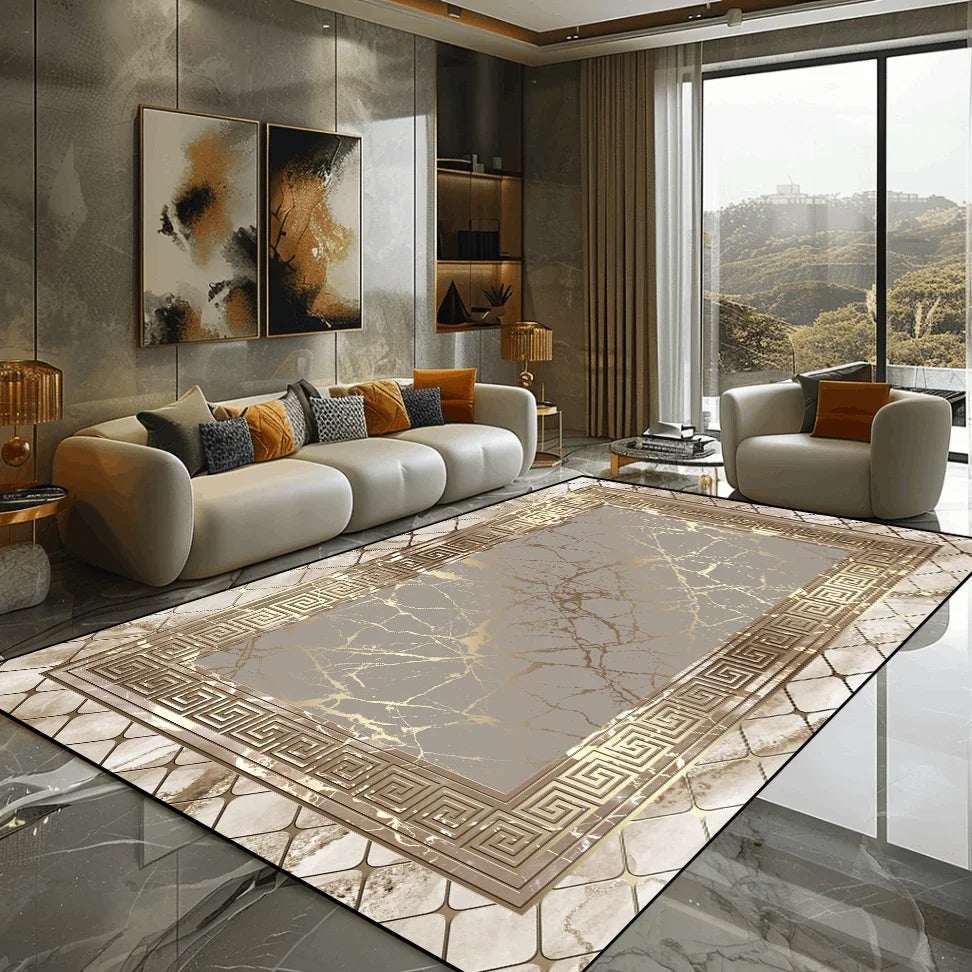Golden Marble Carpet Luxury Bedroom Decoration Large Area Rugs Sofa Side Carpets for Living Room Soft Non-slip Lounge Floor Mat