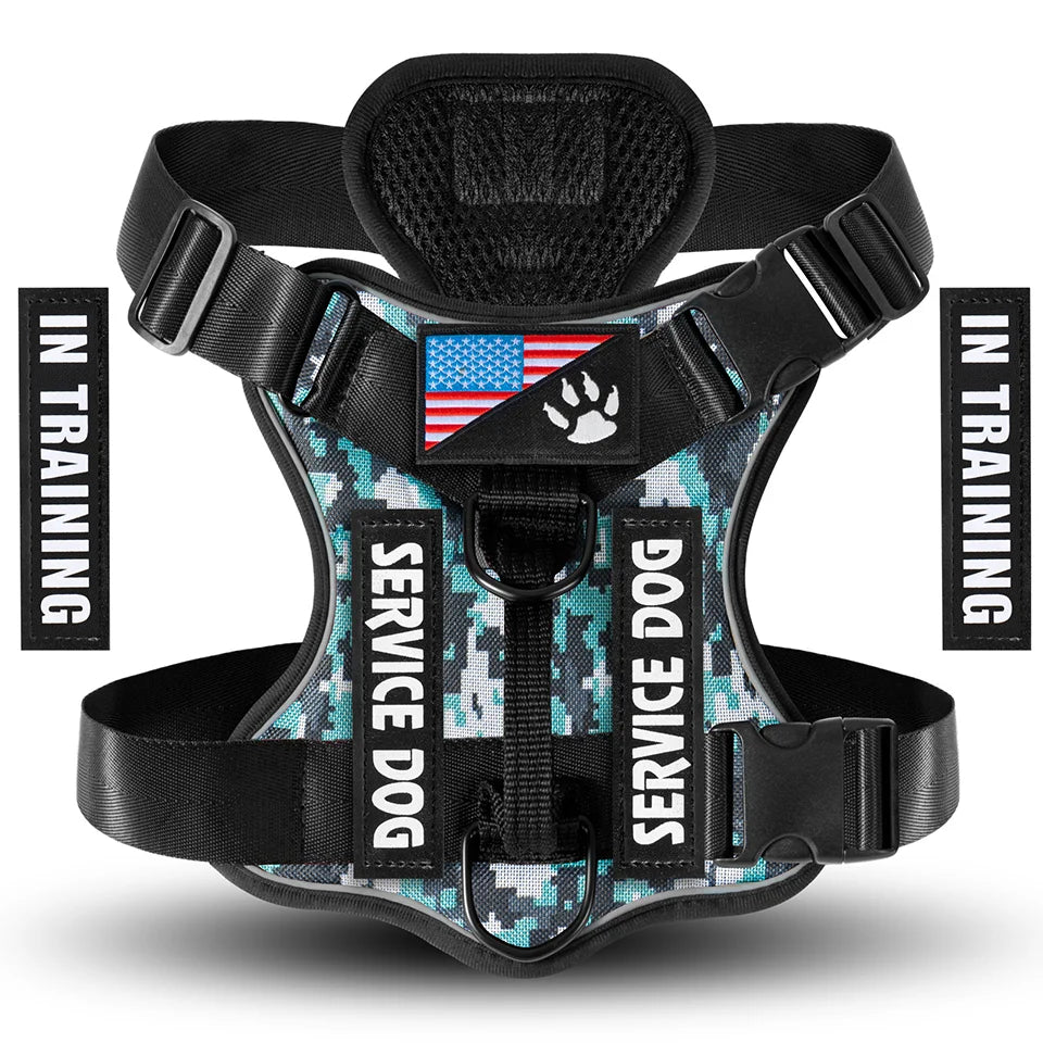 Service Dog Harness, No Pull Reflective Adjustable Pet Vest, Handle & Patches, Breathable Mesh, Easy On-Off for Small Large Dogs