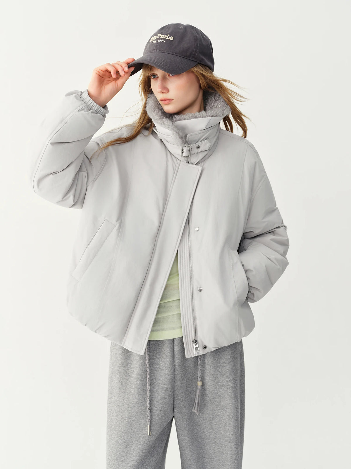 FSLE Cashmere Fur Collar Jacket Down Jacket Women Short Retro Barn Style 2026 Winter New Arrival Chic Personality
