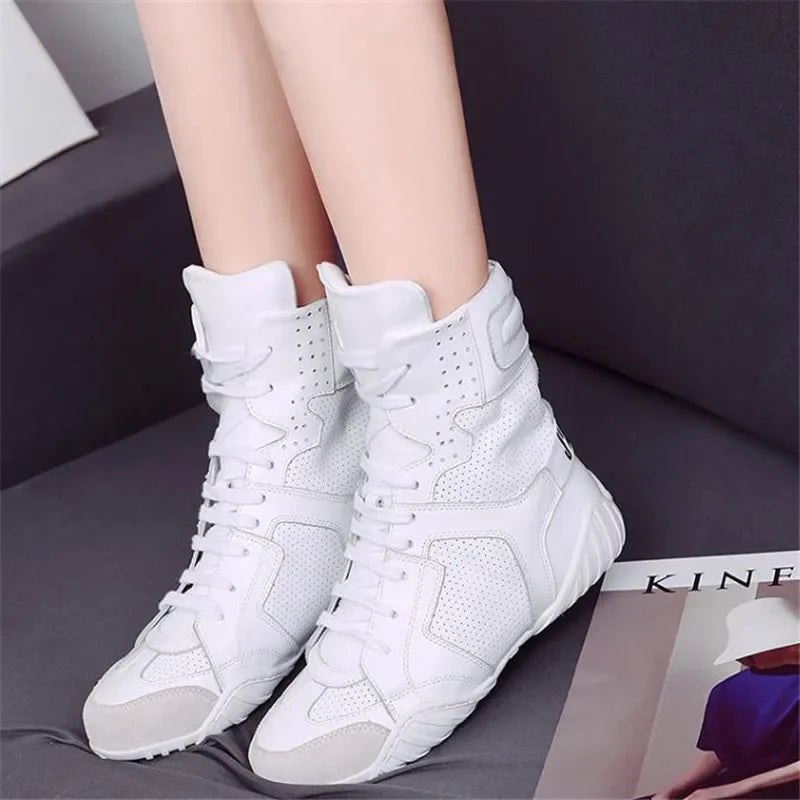 Women Shoes White High Top Sneakers Spring Summer Women Casual Shoes Fashion Shoes Breathable Solid Color Flat With boots