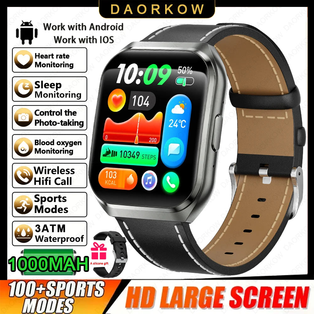 New Smart Watch Man 1000mAh Long Standby Outdoor Smartwatch Men IP68 Waterproof Heart Rate Sport BT Call Big Battery Smart Watch