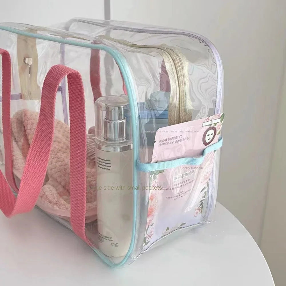 Large Capacity PVC Transparent Jelly Handbags Washing Bag Summer Outdoor Beach Tote Waterproof Swimming Storage Bag