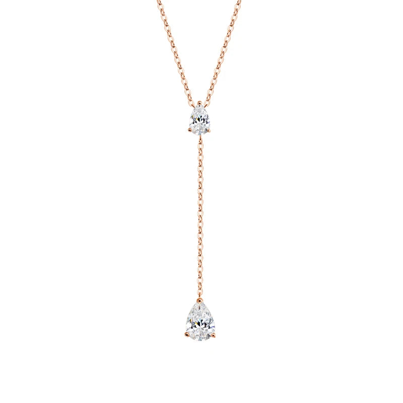 Smyoue 18k Plated Pear Cut All Moissanite Necklace Pendant 2 Gems Luxury Water Drop Jewelry Women Girls Real 925 Sterling Silver