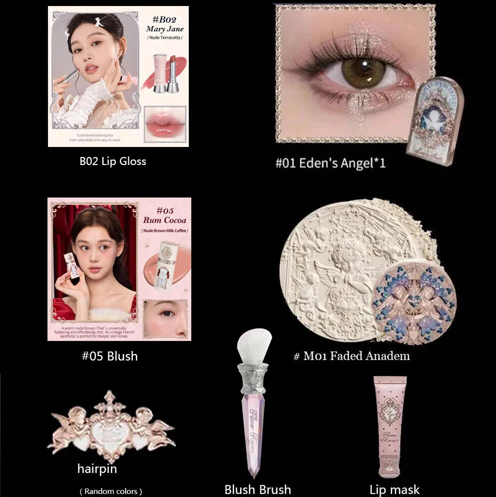 Flower Know Little Angel Collection Makeup Gift Box Eyeshadow Blush Cream Matte Lipstick Highlighter Full Kit All In One