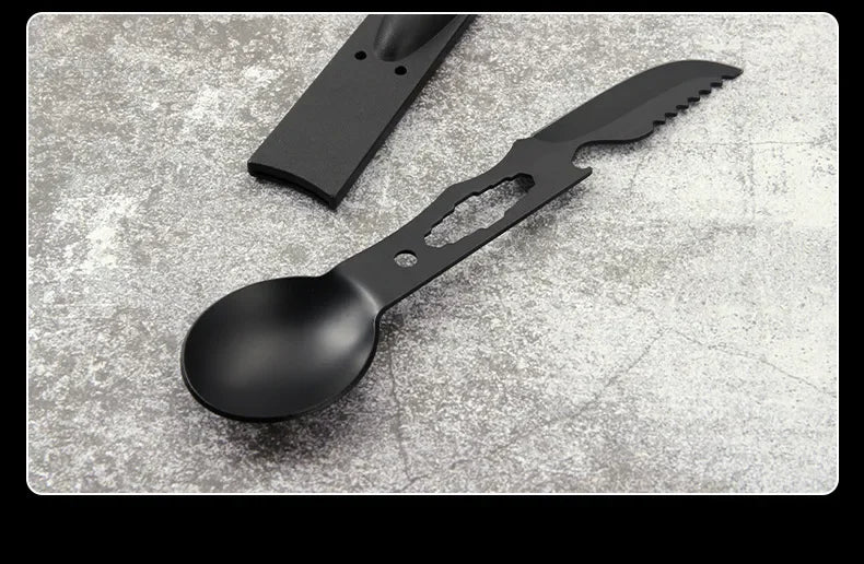 Portable Multifunctional Stainless Steel Camping Tool Set,Outdoor Tableware Kit With Spoon Fork AndWhistleForHiking PicnicTravel