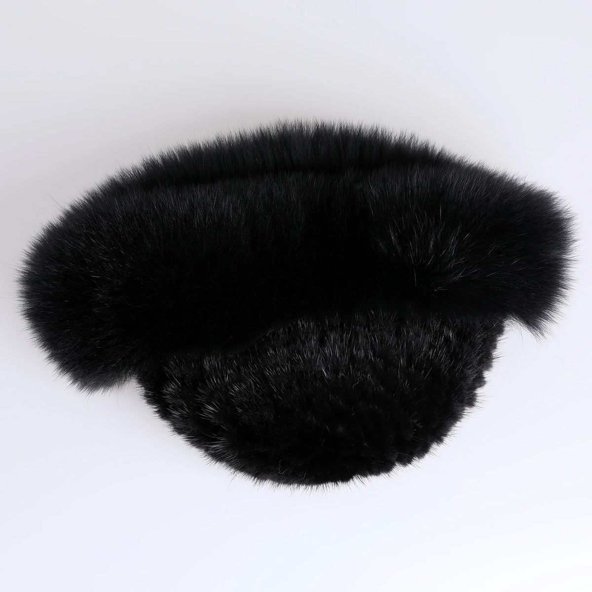 Women's Winter Warm Genuine Premuim Mink Fur Knitted Bucket Hat Furry Real Fur Caps Big Fox Fur Trim Brim Adjustable