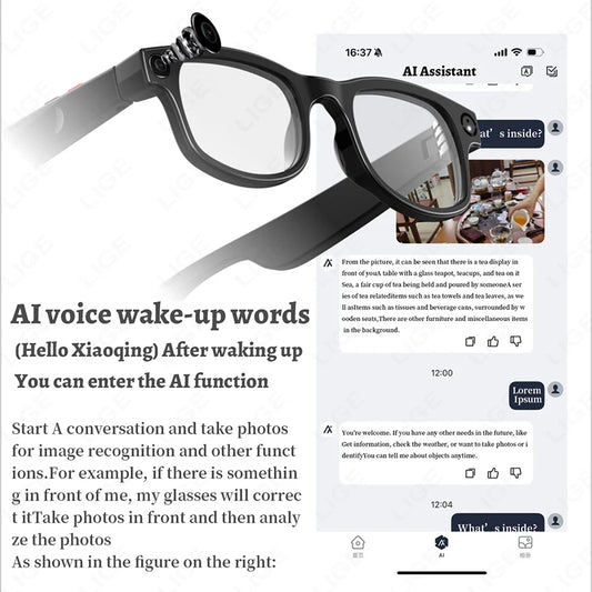 LIGE New Smart Glasses 500W Camera HD Video Recording Bluetooth Call Glasses AI Smart Translation Sunglasses WiFi Transmission