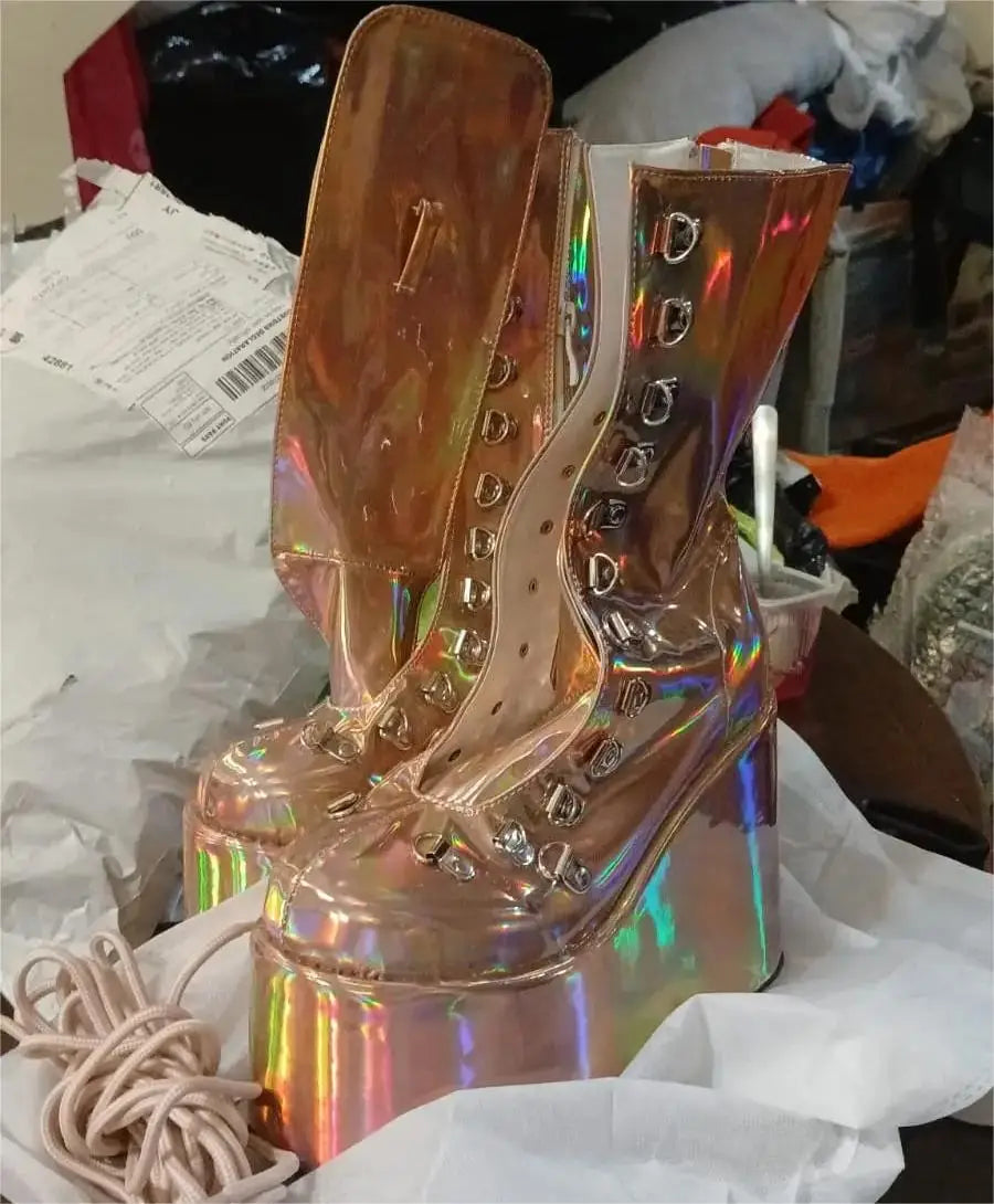 12.5cm fashion wedge heel, stage performance style, street style, sexy custom boots, model stage show ankle boots