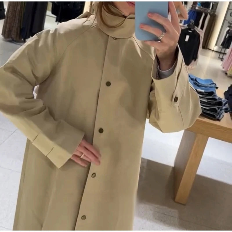 Cape Shawl Women's Trench Coat Turn Down Collar Single Breasted Windbreaker Jacket Long Casual Street Autumn Daily Outerwears