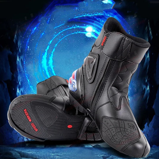 Men Women Motorcycle Boots Microfiber Leather Motorbike Riding Shoes, Anticollision Ankle Protective Moto Racing Short Boot A004