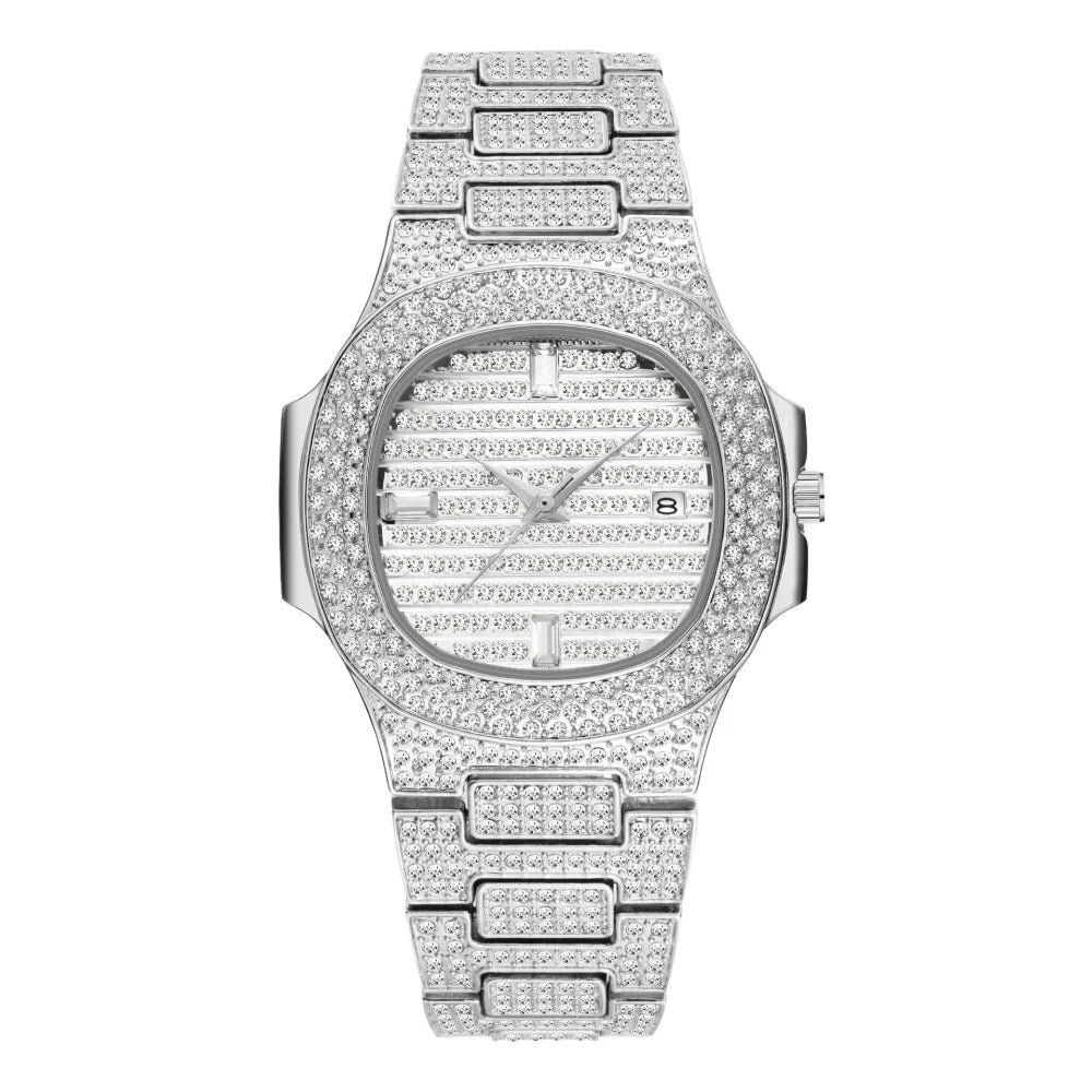 New Luxury Diamond Watch Men Iced Out Watches Calendar Waterproof Quartz Wristwatches Male Clock Relogio Masculino Drop Shipping