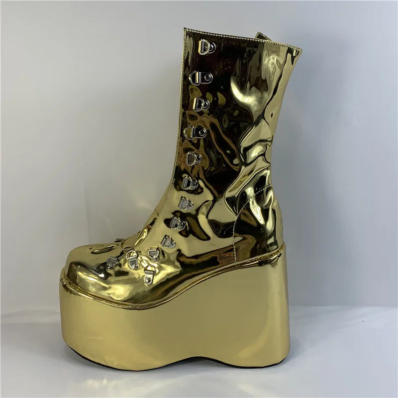 12.5cm fashion wedge heel, stage performance style, street style, sexy custom boots, model stage show ankle boots