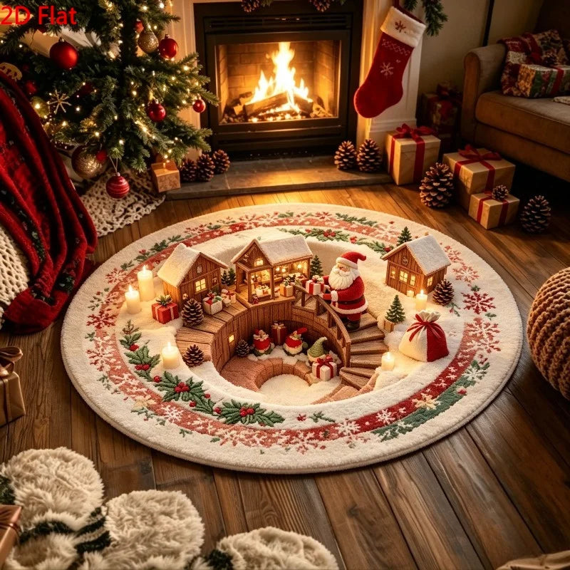 Christmas Day Rugs for Bedroom Anti-slip Bedside Red Rug Round Living Room Decoration Waterproof Carpet Washable Study Floor Mat