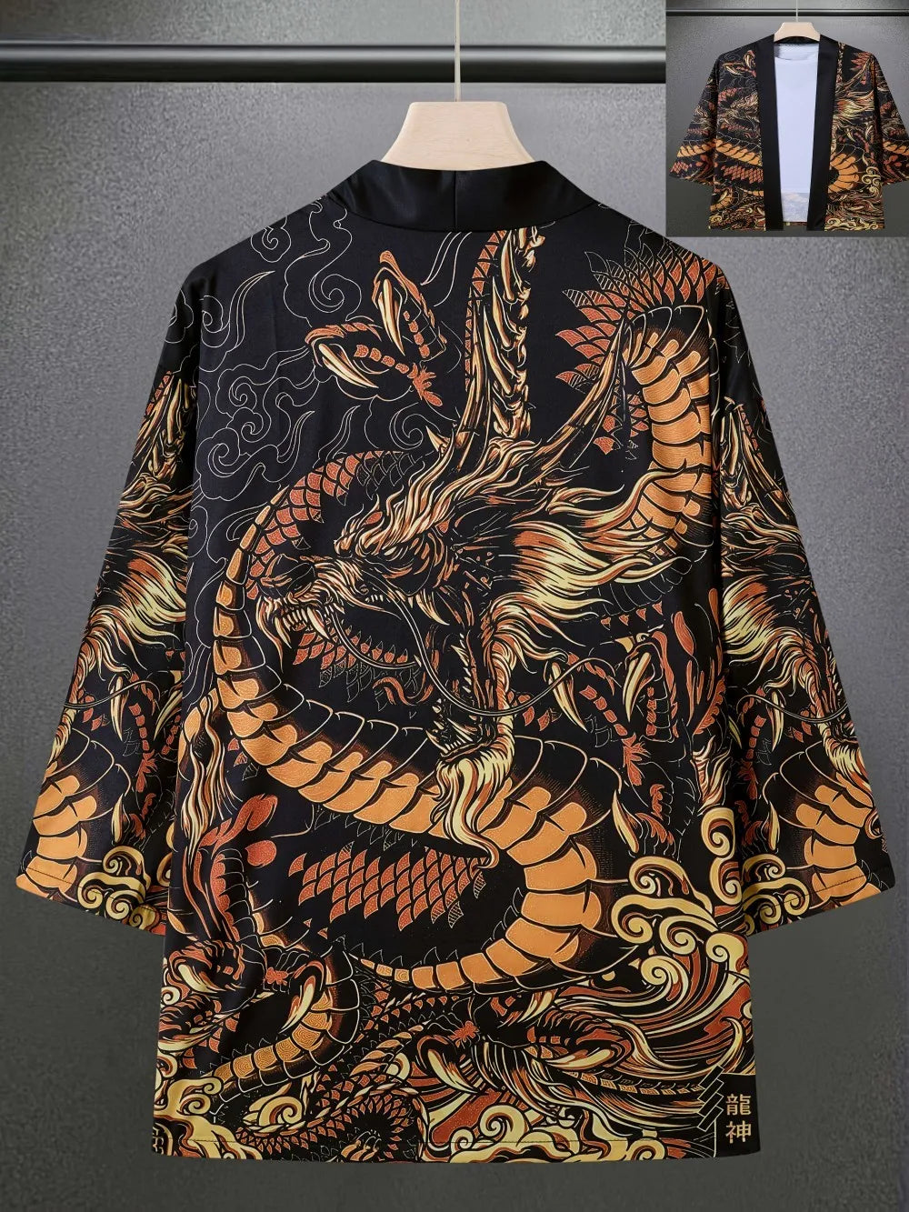 European And American men's Summer Retro Dragon Teng Print Soft And Breathable Open Top Traditional Kimono Outdoor Casual Top