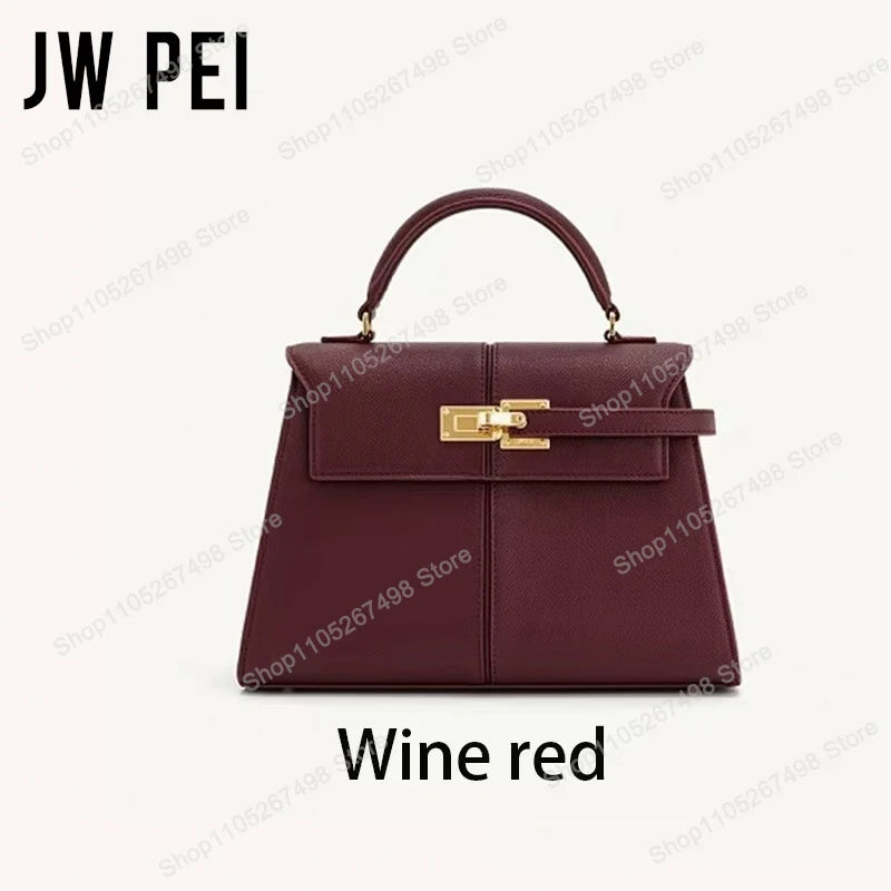 JW PEI Elise Women's Genuine Leather Top Handle Bag Trapezoid Satchel Crossbody Purse Elegant Shoulder Handbag Quiet Luxury Designer Style