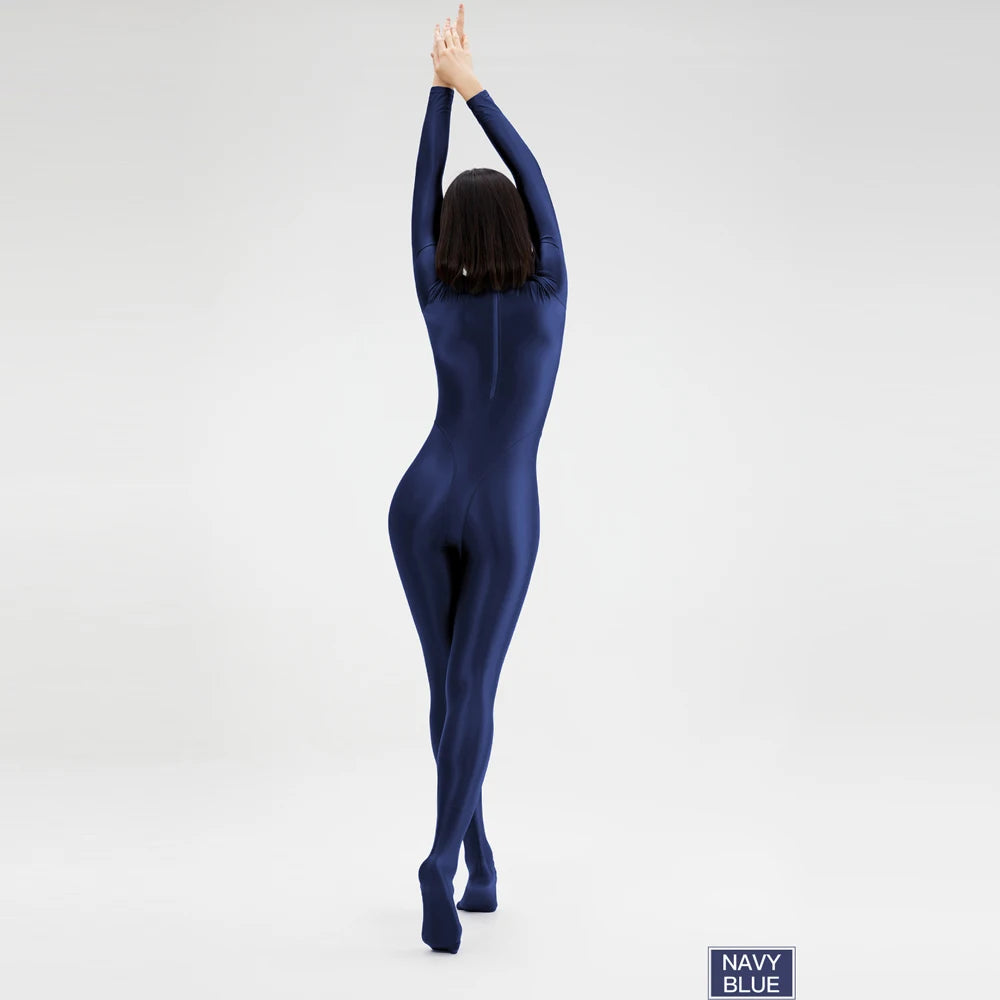 2023 AMORESY Women's Catsuit Playsuits Wetlook Shiny Glossy Tights Zipper Leotards Fullbody Overall Zentai Jumpsuits