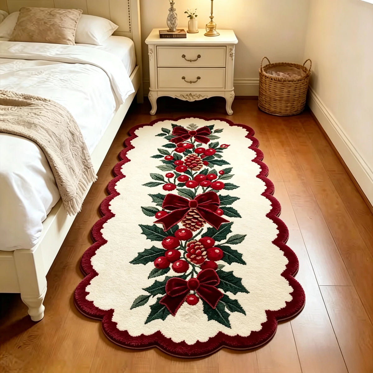 Christmas Living Room Decoration Red Carpet Irregular Shape Rugs for Bedroom Thick Plush Bedside Floor Mat Fluffy Soft Study Rug