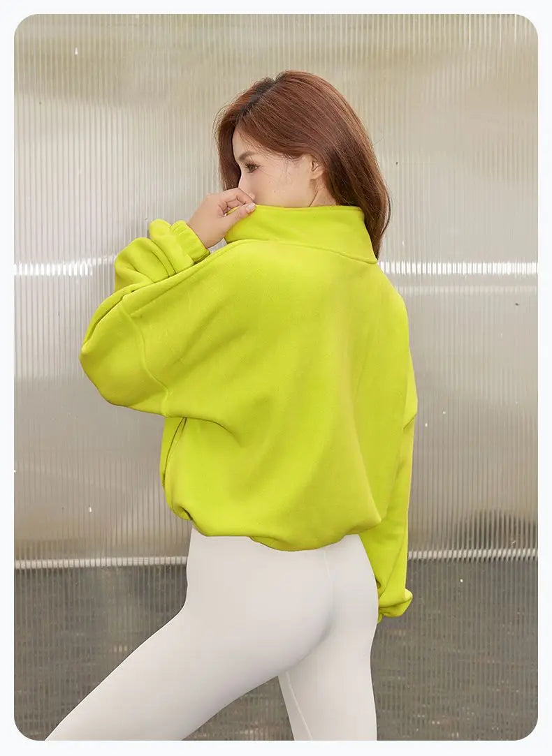 Blouse Outerwear Yoga Wear Women's Autumn/Winter Zip-up Long Sleeves Fleece-lined Warm New Casual Comfortable Minimalist Niche