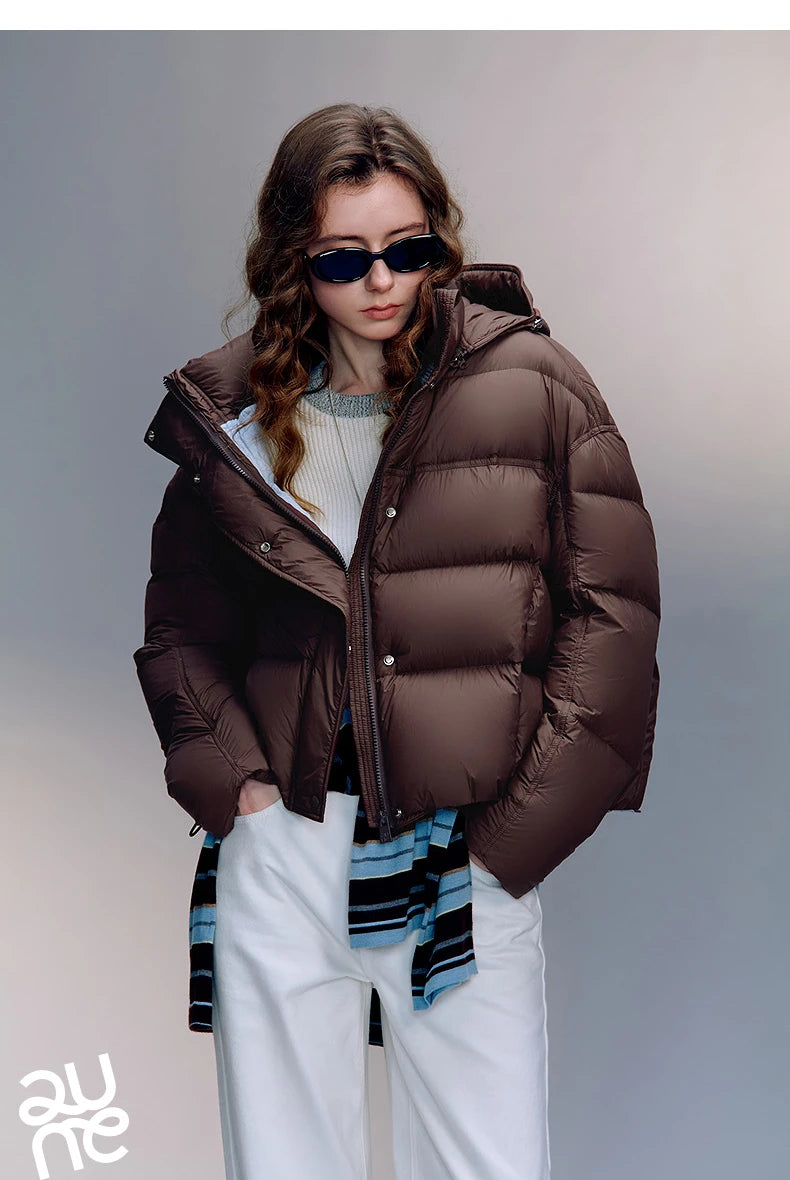 TOYOUTH Women Down Jackets 2025 Winter New Ultra-soft Cicada Wing Puff Hooded 90% Down High Loft Bread Coat