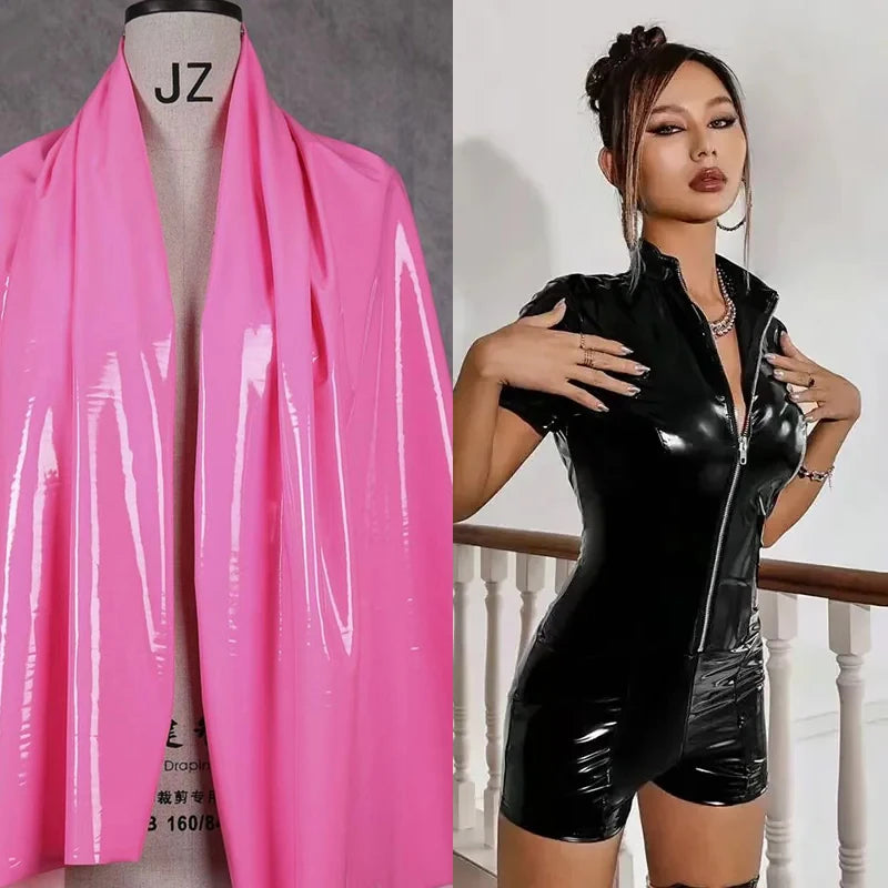 Women Faux Leather Playsuits Stretch PU Short Sleeve Jumpsuits Front Zip Bodysuits Bodycon Faux Latex Play Suits Support Custom