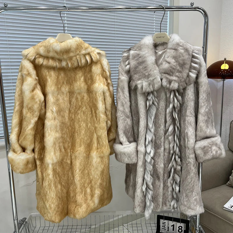 2026 New Elegant Winter Natural Rabbit Fur Coat Jacket Real Leather Fur Women's Fringe Tassel Clothing Female Outerwears