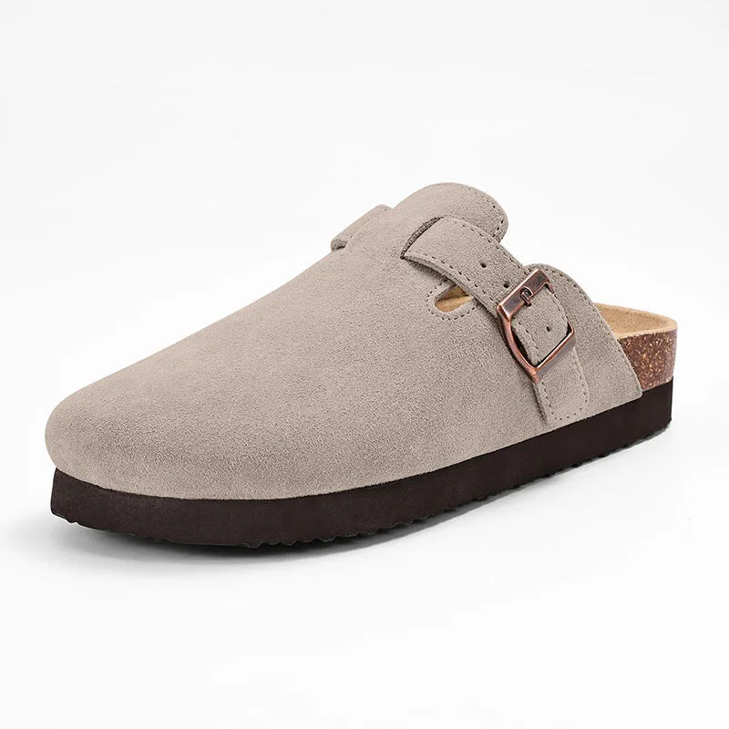 Evshine Men's Cow Suede Clogs with Arch Support Leather Mules Comfort Fashion Potato Shoe Women Cork Footbed Genuine Suede Clogs