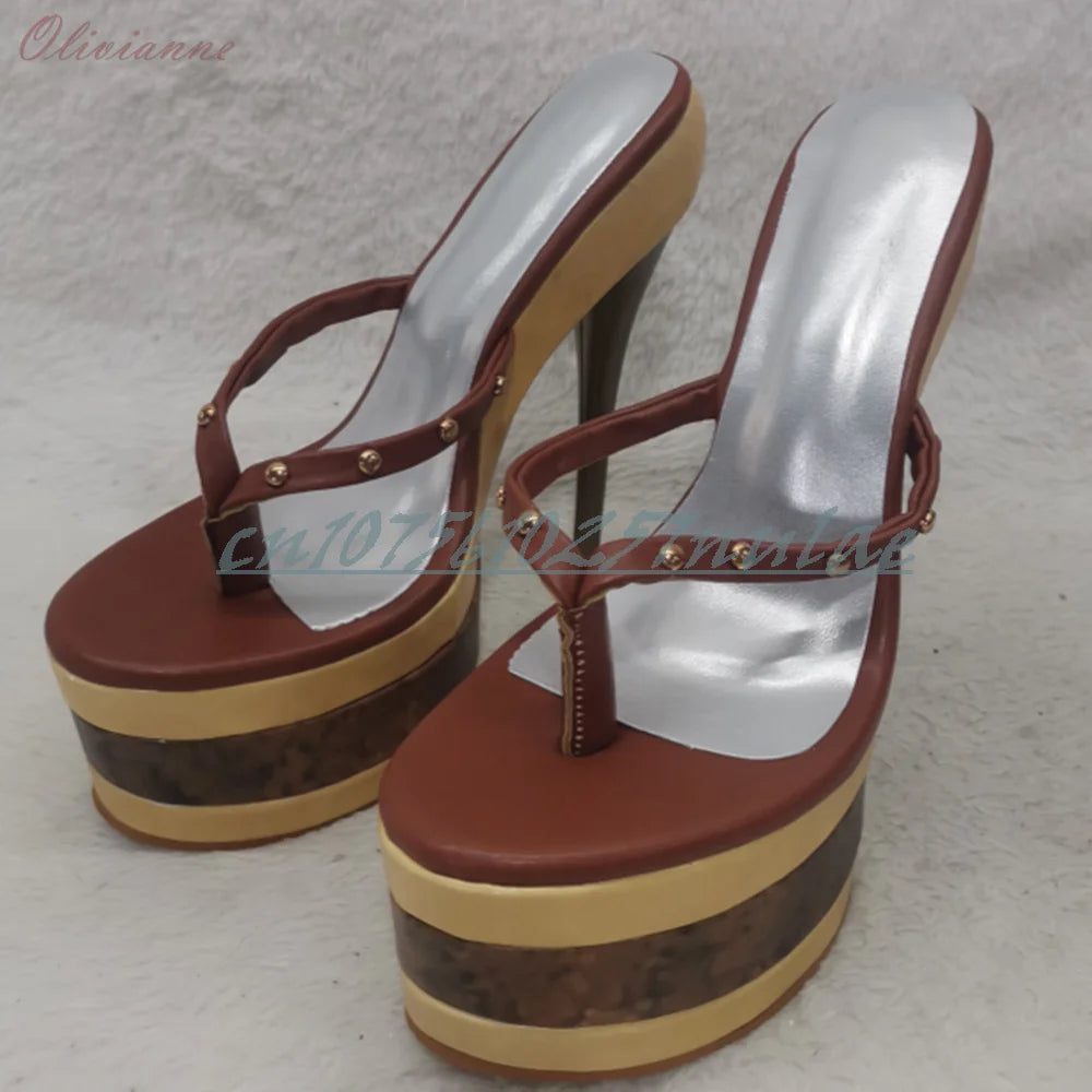 Mutilcolor Platform Rivets Flip Flops Slippers Stiletto High Heel Platform Retro Style Sexy 2025 Summer Women Shoes Para Mujere