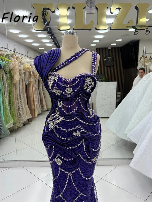 Sparkly Crystals Purple Prom Dress Sleeveless Lace Bead Wedding Guest Dress 2026 vestidos de fiesta elegantes oficial Customized