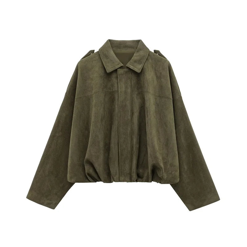 MUJER Faux Suede Bomber Jackets for Women Zip Oversized Jacket Woman Outerwears Padded Varsity Jackets Streetwear Women's Coats
