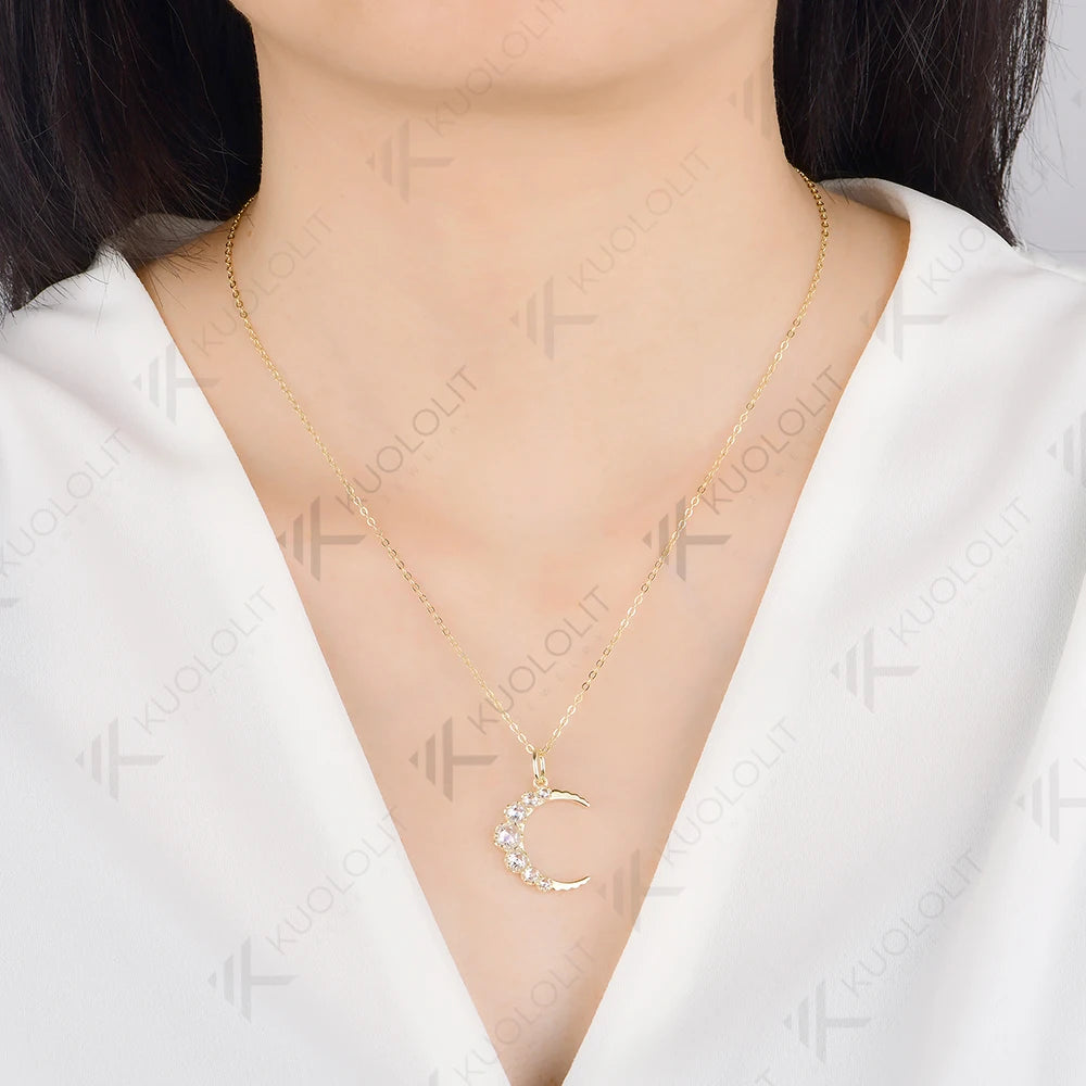 Kuololit 1.3CTW Rose Cut Moissanite Custom Necklace for Women Solid 14K 10K 925 Sliver Yellow Gold for Christmas Gifts Party