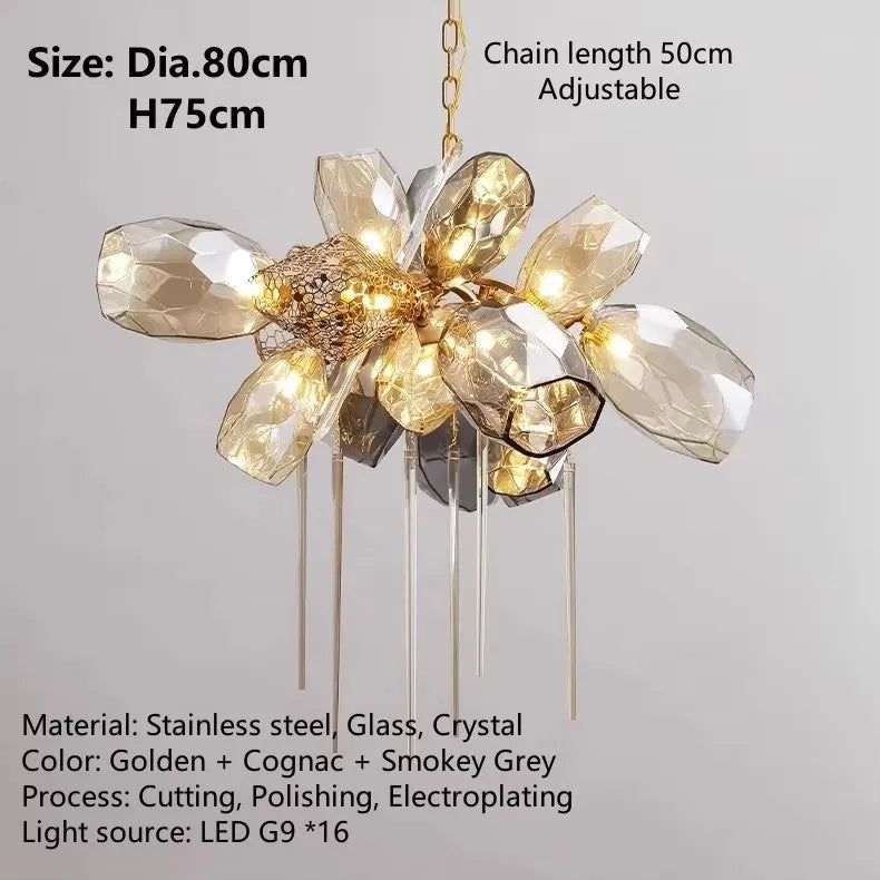Postmodern Luxury K9 Crystal Chandelier Kitchen Island Decor LED Lighting Cognac Glass Dining Room Hanging Lights Loft Lamps