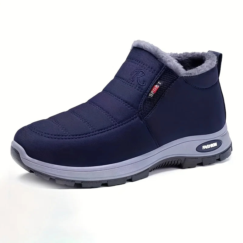Women's super warm winter boots with anti slip thick soles, low heels, round toe section, solid color outdoor hiking
